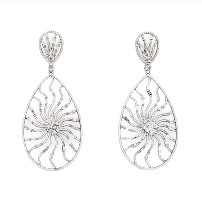 110ct diamond sunburst earrings vintage 14k white gold pear drops fine jewelry 2158