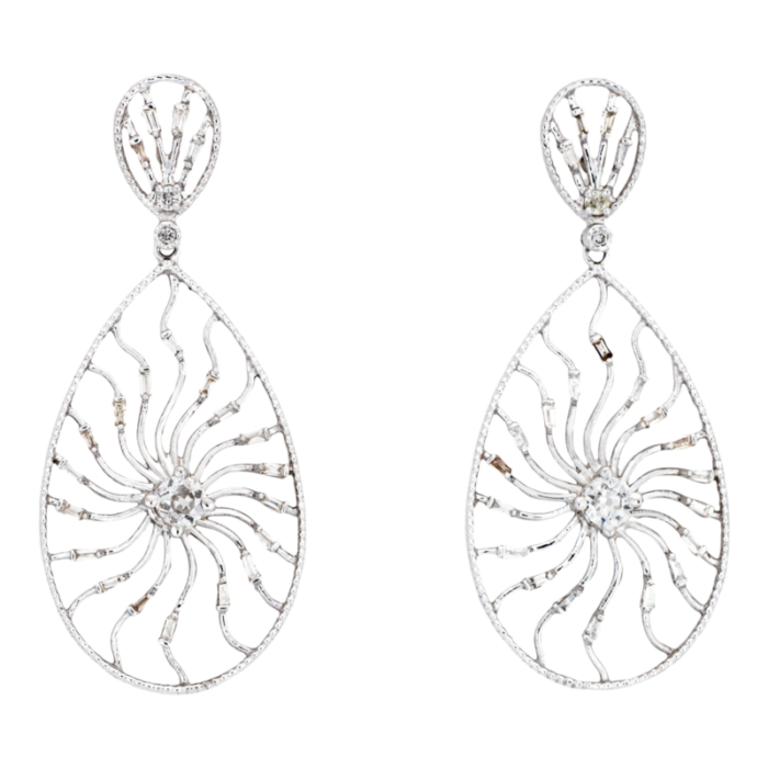 110ct diamond sunburst earrings vintage 14k white gold pear drops fine jewelry 2600