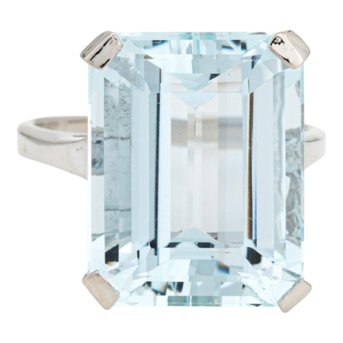 12ct aquamarine ring 14k white gold sz 65 cocktail emerald cut fine jewelry 0986