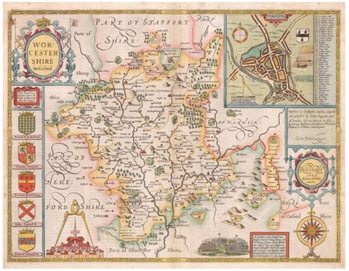 17th century map of worcestershire 1676 1