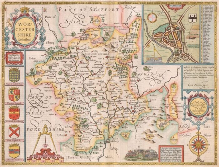 17th century map of worcestershire 1676 2