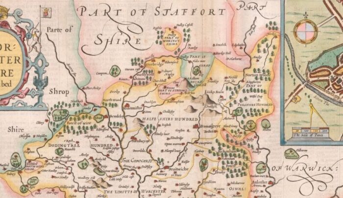 17th century map of worcestershire 1676 6