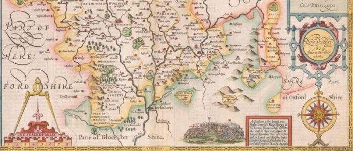 17th century map of worcestershire 1676 7