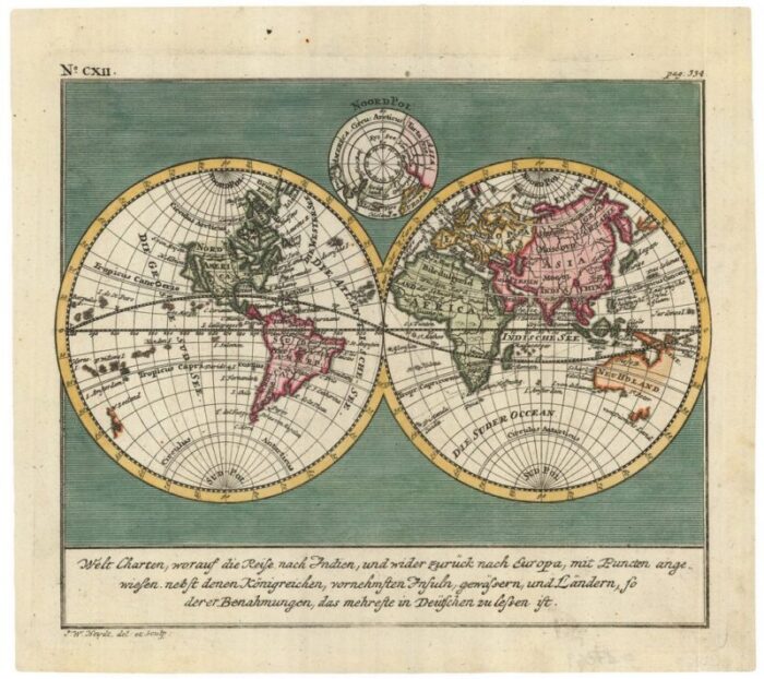 18th century double hemisphere world map 2