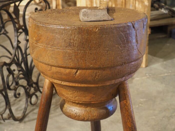 18th century french manoir kitchen butcher block with cleaver 2711