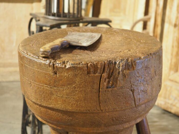 18th century french manoir kitchen butcher block with cleaver 3172