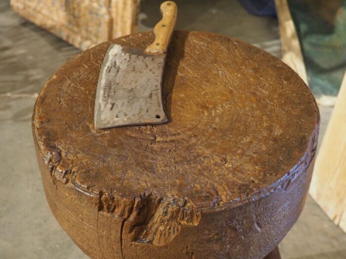 18th century french manoir kitchen butcher block with cleaver 9230