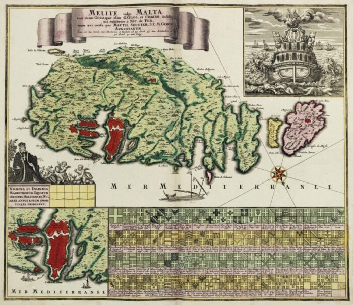 18th century map celebrating the knights of malta 1