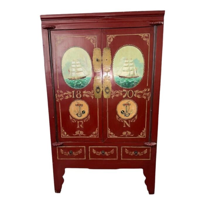 18th century painted red lacquered cabinet 3087