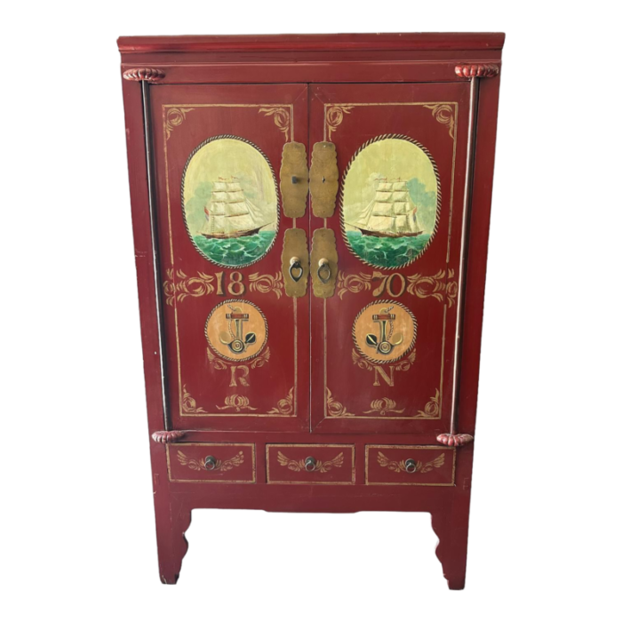 18th century painted red lacquered cabinet 8177