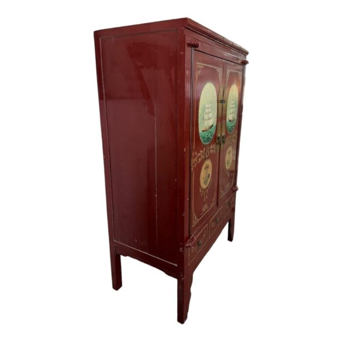 18th century painted red lacquered cabinet 9634