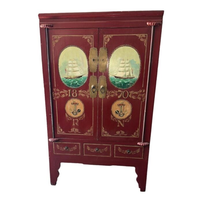 18th century painted red lacquered cabinet 9990