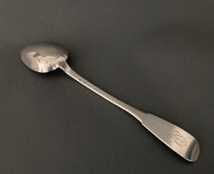 18th century stew spoon with plain monogram 10