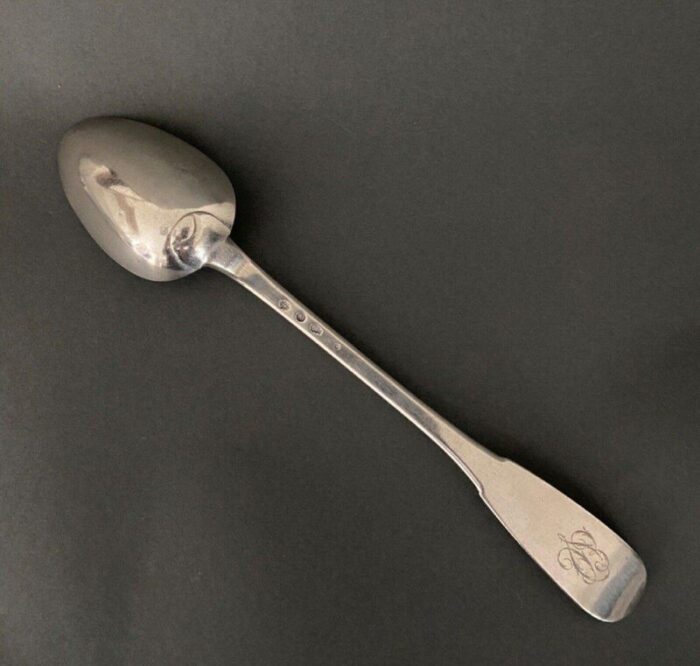 18th century stew spoon with plain monogram 2