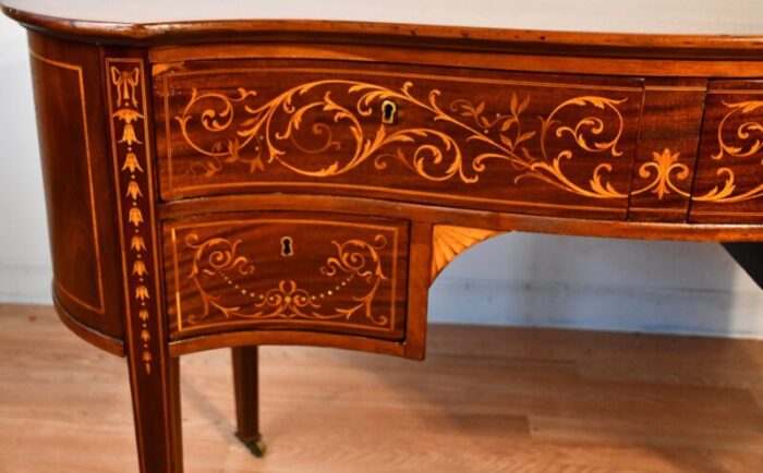 1900s antique english hepplewhite mahogany inlaid writing desk office desk 0502