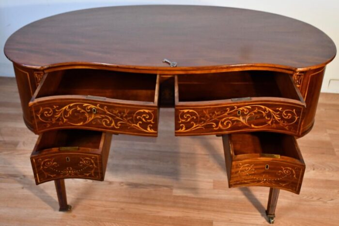 1900s antique english hepplewhite mahogany inlaid writing desk office desk 5457