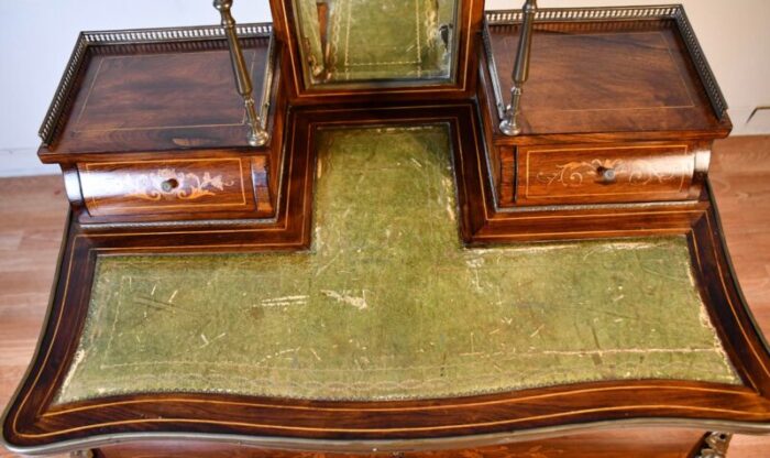 1900s antique french louis xv walnut inlaid vanity ladies desk with mirror 1963