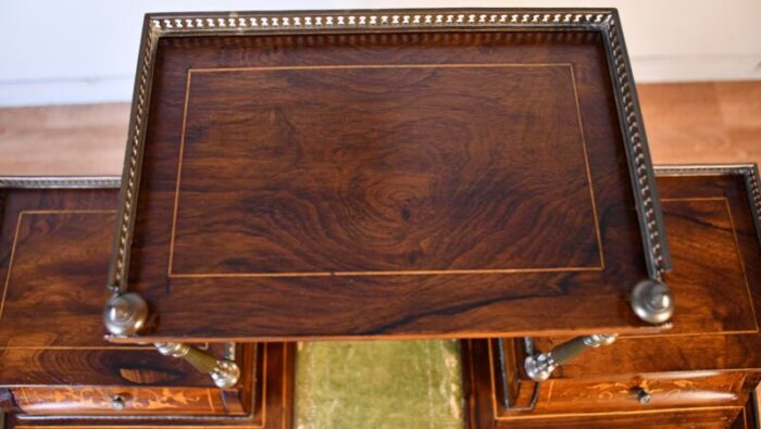 1900s antique french louis xv walnut inlaid vanity ladies desk with mirror 4644