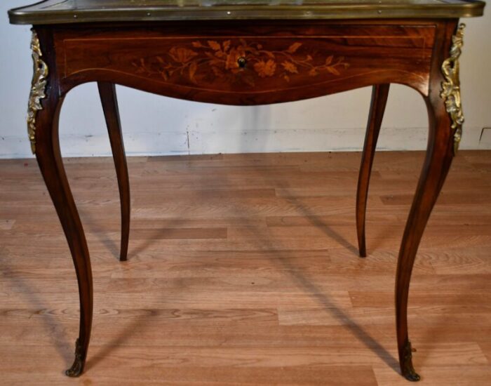 1900s antique french louis xv walnut inlaid vanity ladies desk with mirror 5971