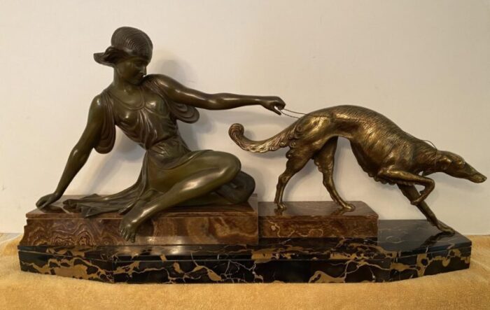 1920 french art deco huntress with borzoi 9121