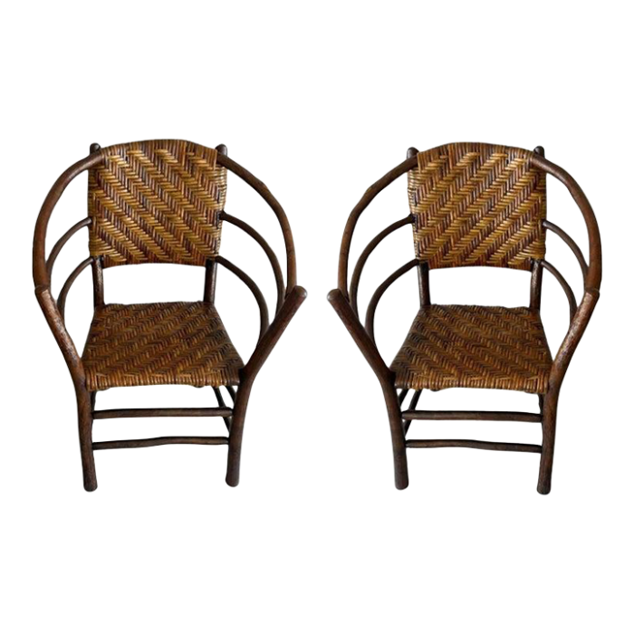 1930s signed barrel back hickory chairs pair 5009