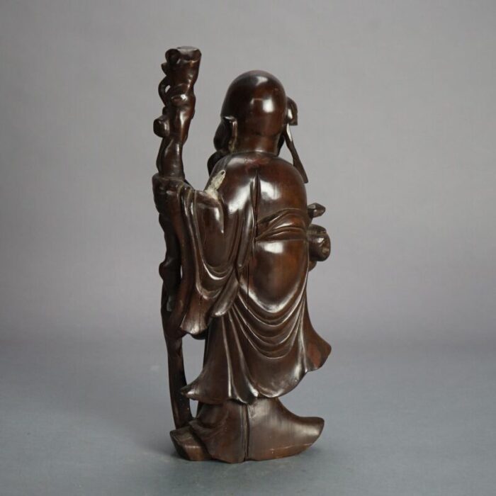 1940s asian carved rosewood standing buddha or wise man figure 1137