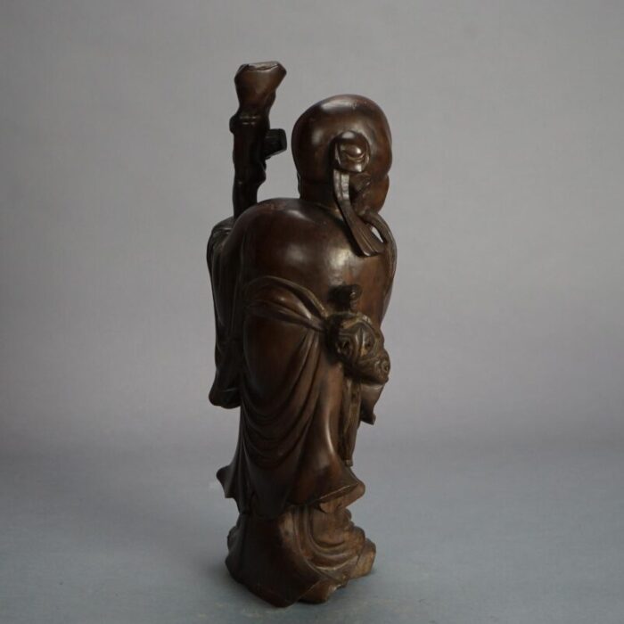 1940s asian carved rosewood standing buddha or wise man figure 3081