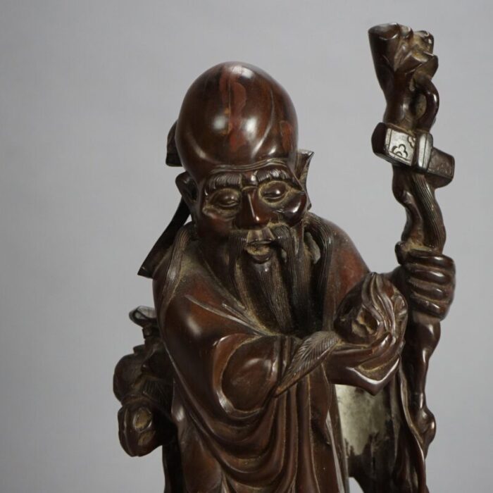 1940s asian carved rosewood standing buddha or wise man figure 4408