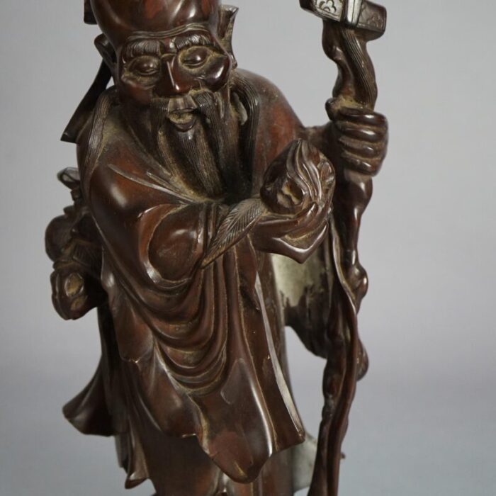 1940s asian carved rosewood standing buddha or wise man figure 7683