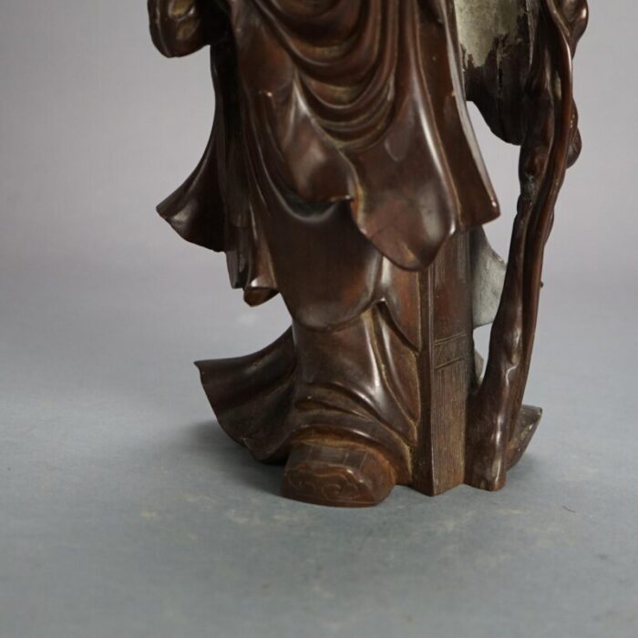 1940s asian carved rosewood standing buddha or wise man figure 7823