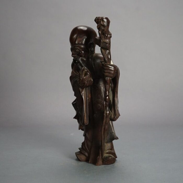 1940s asian carved rosewood standing buddha or wise man figure 9352