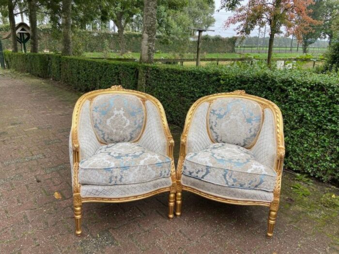 1940s french louis xvi sofa set in gold beech and damask 5 pieces 1206