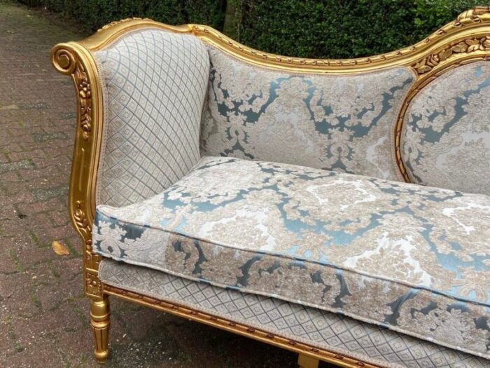 1940s french louis xvi sofa set in gold beech and damask 5 pieces 7135