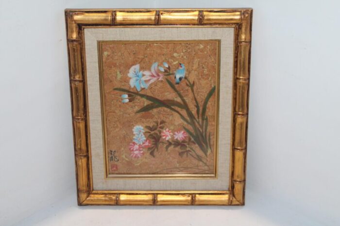 1940s hollywood regency hand painted floral paintings set of 4 3901