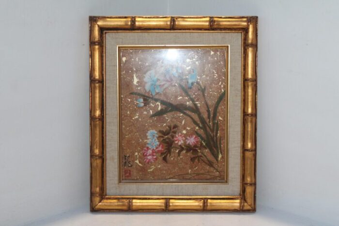 1940s hollywood regency hand painted floral paintings set of 4 4731