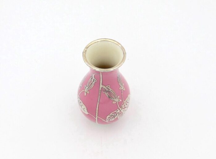 1940s silver overlay cabinet vase from manfred veyhl in pink porcelain 2348