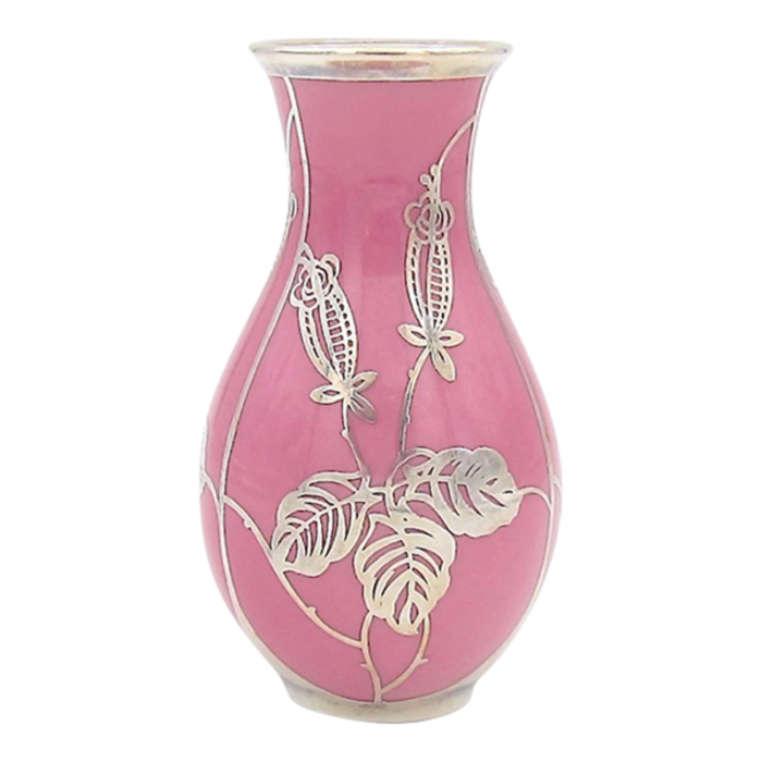 1940s silver overlay cabinet vase from manfred veyhl in pink porcelain 3980