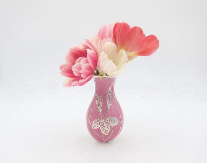 1940s silver overlay cabinet vase from manfred veyhl in pink porcelain 4265