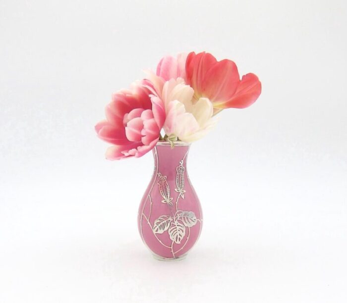 1940s silver overlay cabinet vase from manfred veyhl in pink porcelain 4314