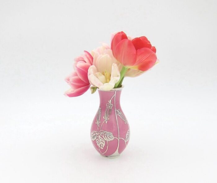 1940s silver overlay cabinet vase from manfred veyhl in pink porcelain 9812