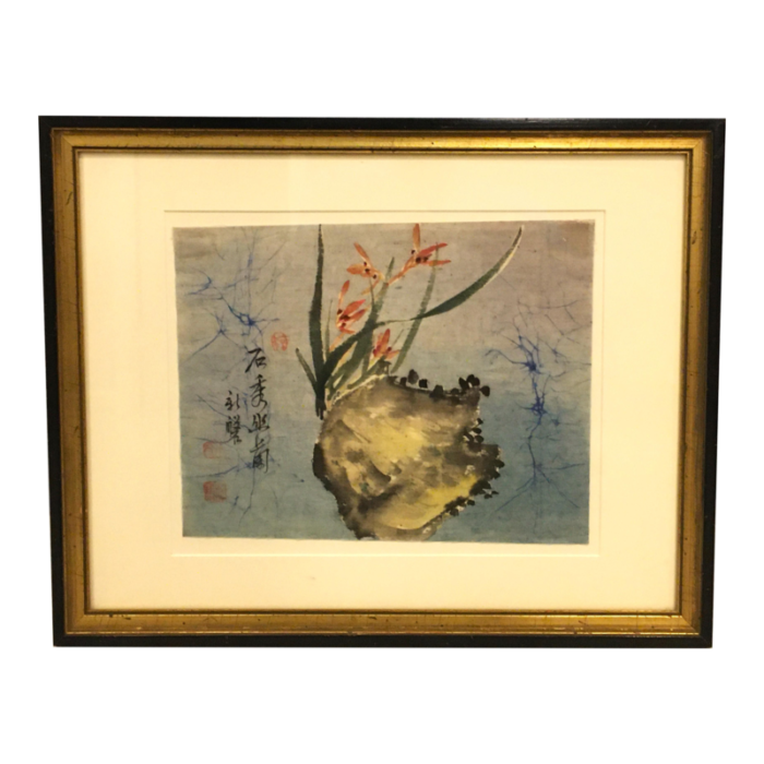 1942 liu painting on chinese batik framed 5448