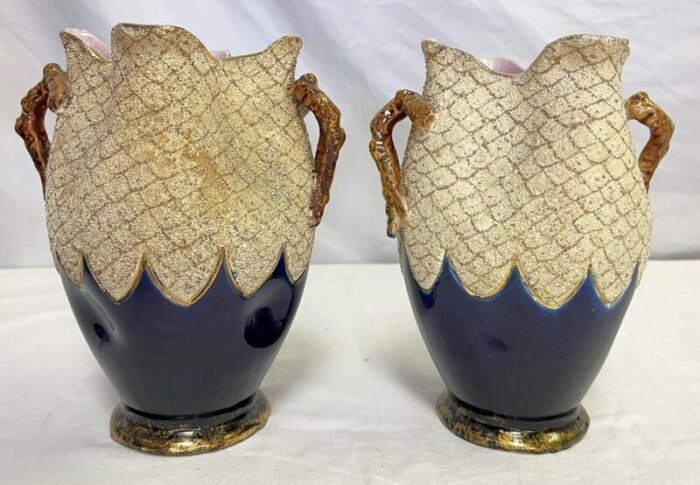 1950s english thomas forester majolica ceramic vases a pair 1333