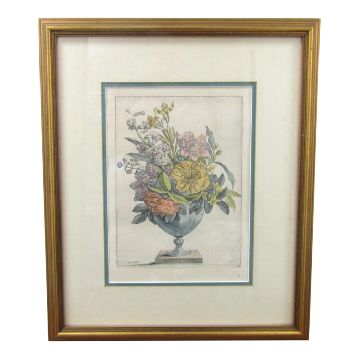 1950s framed musee du louvre chalcographie jacques vauquer vase of flowers etching 9366