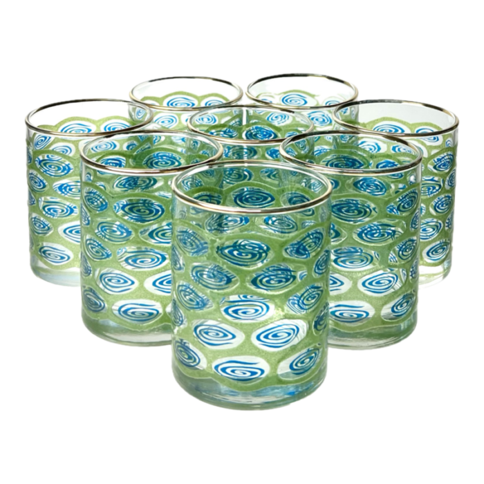 1960s american mid century aqua swirl lowballs a complete set of 8 2349