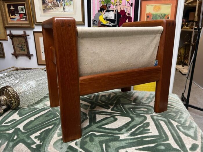 1960s danish modern teak and linen magazine rack 5531