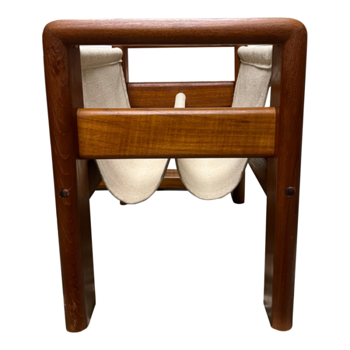 1960s danish modern teak and linen magazine rack 8915