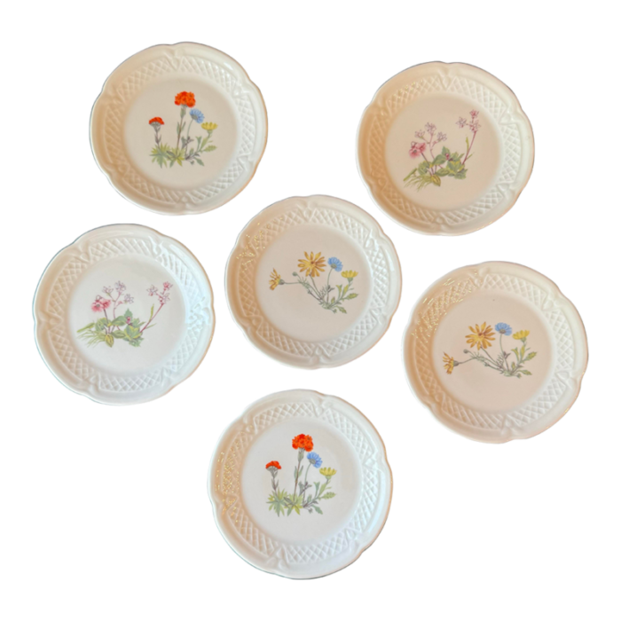 1960s french wildflower canape plates by philippe deshouliers set of 6 1806