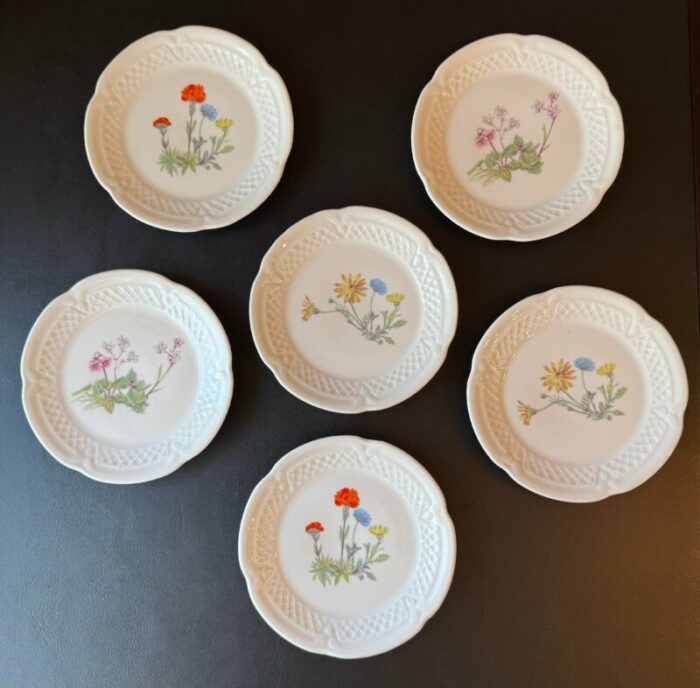 1960s french wildflower canape plates by philippe deshouliers set of 6 7181