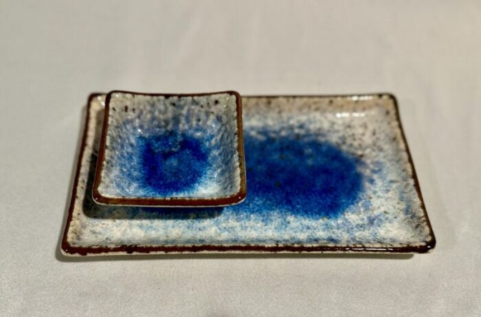 1960s mid century blue ceramic asian dishes or trinket dishes set of 2 6414