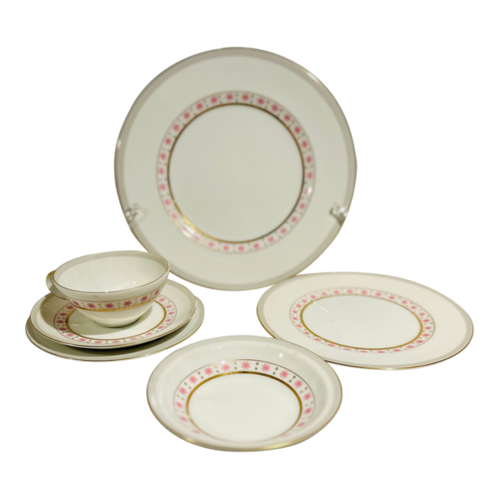 1960s mid century pink atomic star place setting 6 pieces 1426